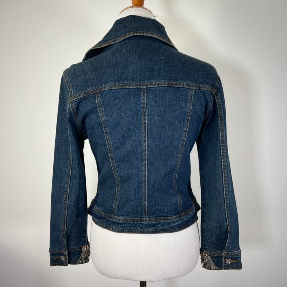 Vintage Cache Denim Jean Jacket Rhinestones Sequin Jouer Aux Echecs collab - Picture 5 of 15